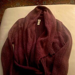 J.Jill Open Front Purple Long Cardigan Sweater Crochet Large Alpaca Wool Mohair